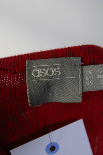 Asos Womens Long Sleeve Scoop Neck Long Knit Sweater Dress Red Size 8