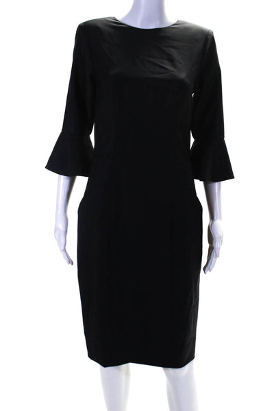 Isabella Wren Womens Bell Sleeve Crew Neck Midi Sheath Dress Black Size 4