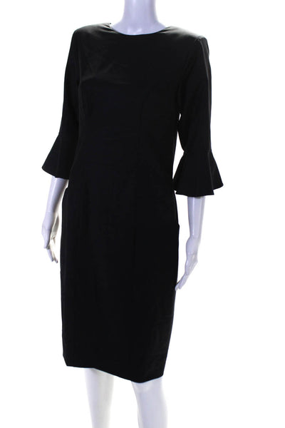 Isabella Wren Womens Bell Sleeve Crew Neck Midi Sheath Dress Black Size 4