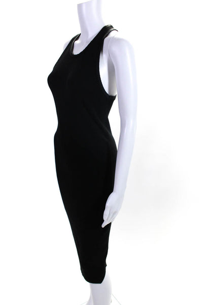 James Perse Womens Satin Trim Crew Neck Ribbed Midi Sheath Dress Black Size 1