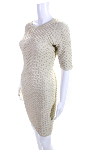 Reiss Womens Textured Metallic Knit Short Sleeve Sheath Dress Ivory Gold Size 6