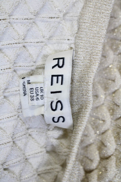 Reiss Womens Textured Metallic Knit Short Sleeve Sheath Dress Ivory Gold Size 6