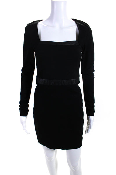 Artelier Nicole Miller Womens Leather Trim Square Neck Sheath Dress Black Size 4