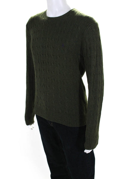 Polo Ralph Lauren Mens Green Silk Cable Knit Pullover Sweater Top Size M