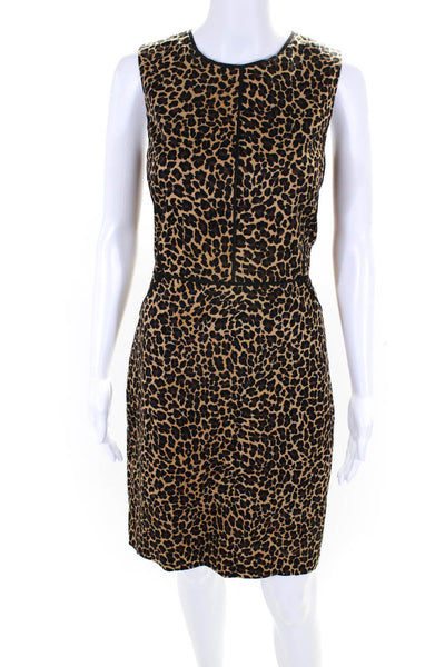 j Crew Women's Cotton Leopard Print Sleeveless Sheath Dress Brown Size 8