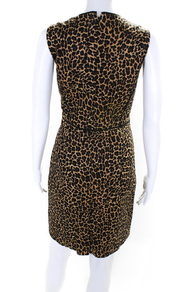 j Crew Women's Cotton Leopard Print Sleeveless Sheath Dress Brown Size 8