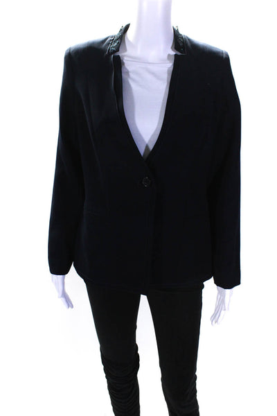 Karl Lagerfeld Womens Crochet Single Button Blazer Jacket Midnight Blue Size 4