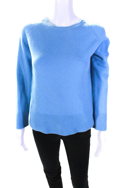 Rocco Ragni Womens Jeweled Cable Knit Crew Neck Sweater Blue Wool Size Small