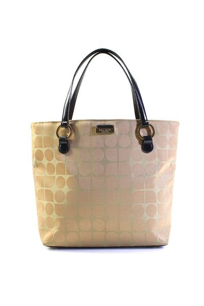 Kate Spade New York Womens Geometric Print Gold Tone Shoulder Handbag Beige Blac