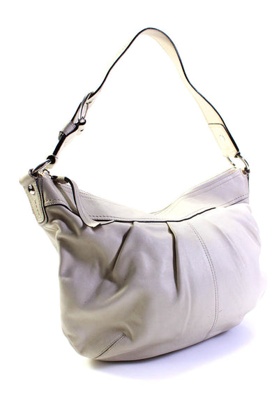 Coach Womens Leather Silver Tone Pleated Soho Hobo Shoulder Handbag White