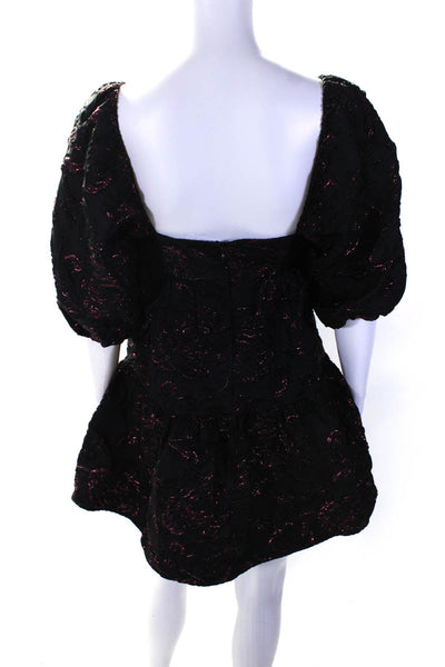 Amanda Uprichard Womens Black Metallic Red Detail Textured Mini Dress Size xs