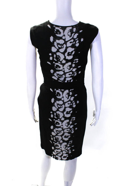 Giambattista Valli Womens Black Printed Crew Neck Sleeveless Shift Dress Size S