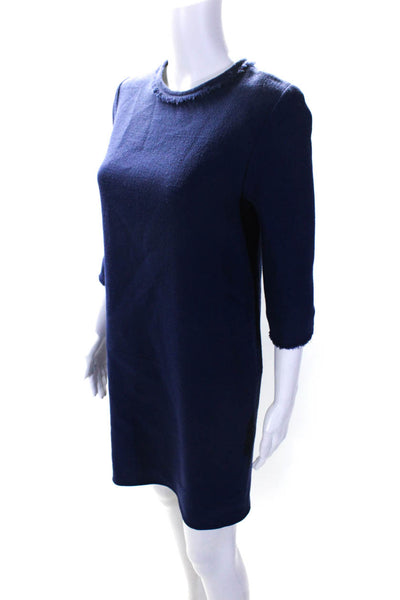 Amelia Toro Womens Blue Fringe Edge Crew Neck 3/4 Sleeve A-Line Dress Size M
