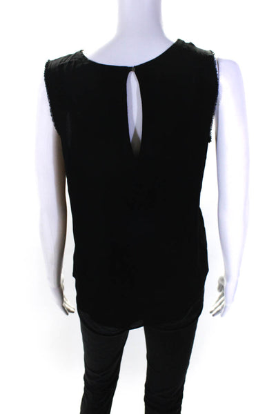 Artelier Nicole Miller Womens Black Woven Raw Hem Sleeveless Blouse Top Size S