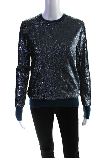 Equipment Femme Womens Sequined Textured Long Sleeve Sweater Blue Size XS