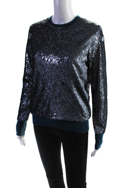 Equipment Femme Womens Sequined Textured Long Sleeve Sweater Blue Size XS