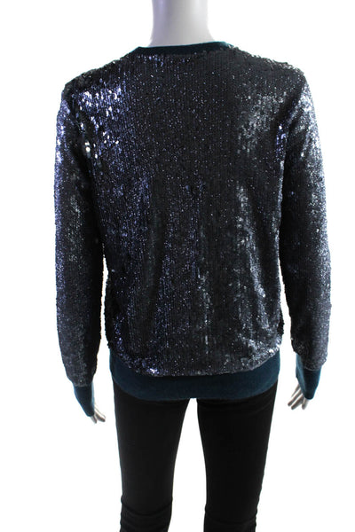 Equipment Femme Womens Sequined Textured Long Sleeve Sweater Blue Size XS