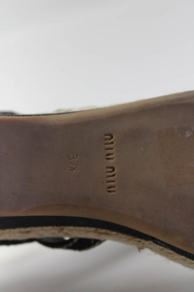 Miu Miu Womens Strap Buckled Espadrille Platform Wedge Heels Black Size EUR37.5