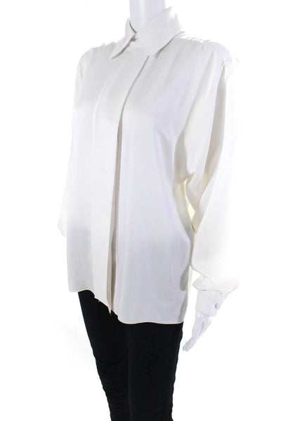 St. John Womens Covered Placket Buttoned Collared Long Sleeve Top White Size 8
