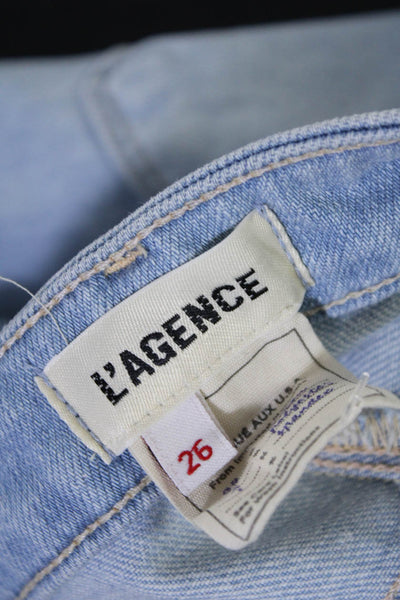 L'Agence Womens Cotton Light Wash Straight Leg Buttoned Jeans Blue Size EUR26