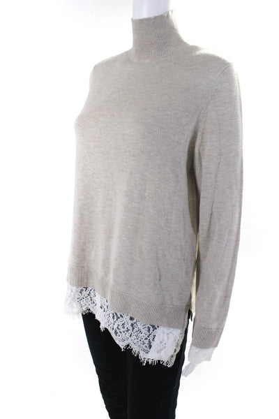 Joie Womens Lace Trim Turtleneck Sweater Beige Wool Blend Size Medium