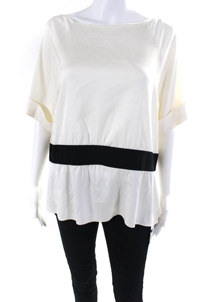 Theory Womens Silk Short Sleeves Dorris Blouse White Black Size Medium