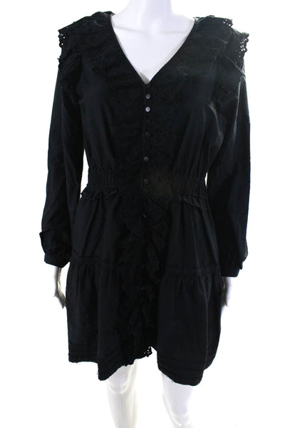 The Westside Womens Eyelet Button Down A Line Dress Black Size Small