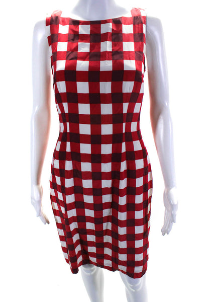 W by Worth Women's Silk Sleeveless Plaid Print Shift Midi Dress Red Size 2