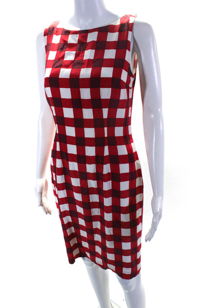 W by Worth Women's Silk Sleeveless Plaid Print Shift Midi Dress Red Size 2