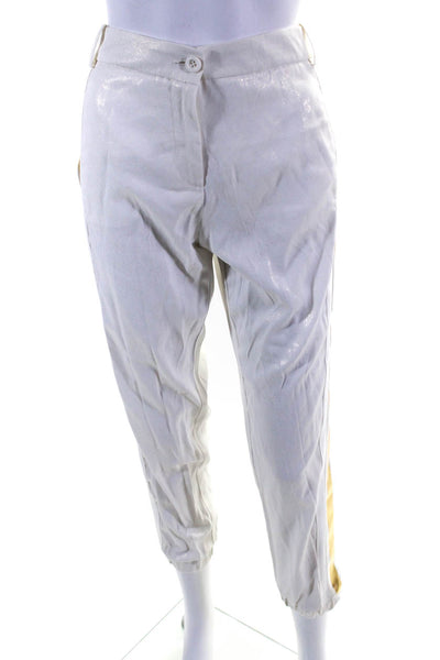 Pinko Womens Shimmery White Gold Detail High Rise Jogger Pants Size 6