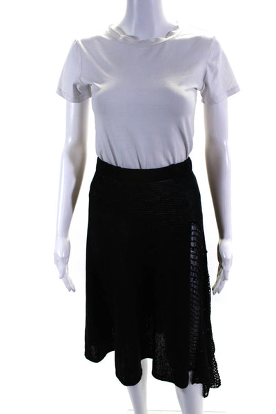 Veronique Branquinho Womens Black Open Knit Pull On Beaded Hi-Low Skirt Size 36