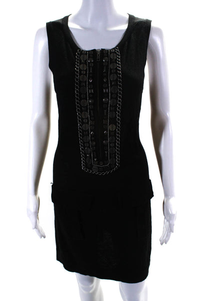 Nanette Lepore Women's Merino Wool Front Zip Embellished Knit Dress Black Size L