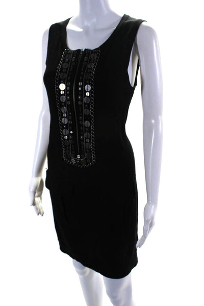 Nanette Lepore Women's Merino Wool Front Zip Embellished Knit Dress Black Size L