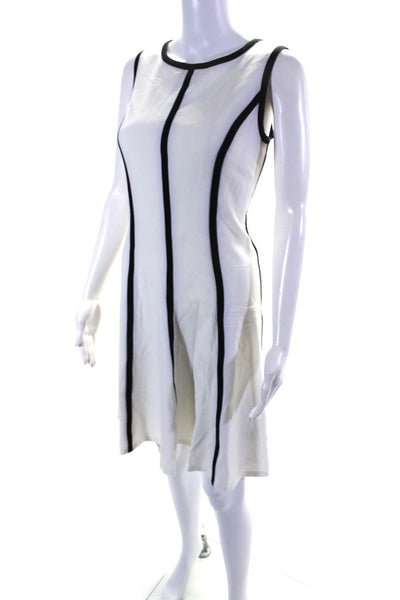 Lauren Ralph Lauren Women's Contrast Trim Sleeveless A-line Dress White Size 10