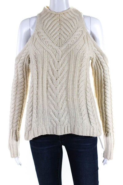 Intermix Womens Cold Shoulder Cable Knit Mock Neck Sweater White Size Petite