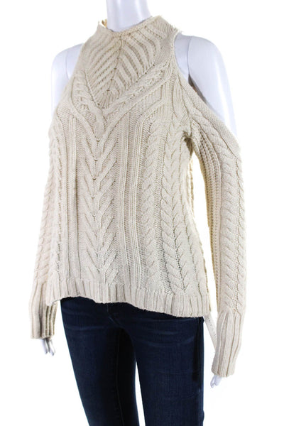 Intermix Womens Cold Shoulder Cable Knit Mock Neck Sweater White Size Petite