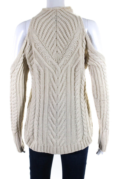 Intermix Womens Cold Shoulder Cable Knit Mock Neck Sweater White Size Petite