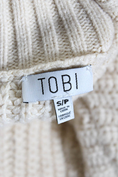 TOBI Womens Pullover Cable Knit Fringe Turtleneck Sweater White Size Small