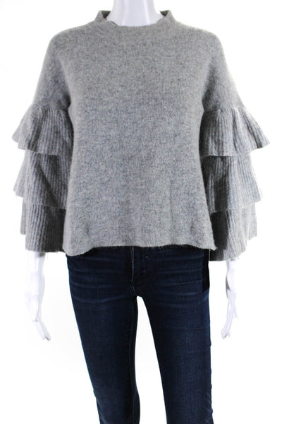 Endless Rose Womens Tiered 3/4 Sleeve Boxy Crew Neck Sweater Gray Wool Small