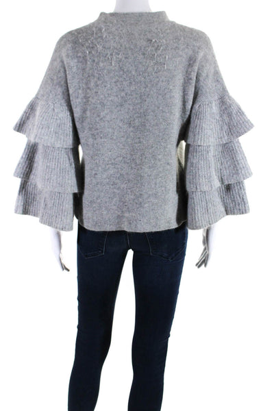 Endless Rose Womens Tiered 3/4 Sleeve Boxy Crew Neck Sweater Gray Wool Small