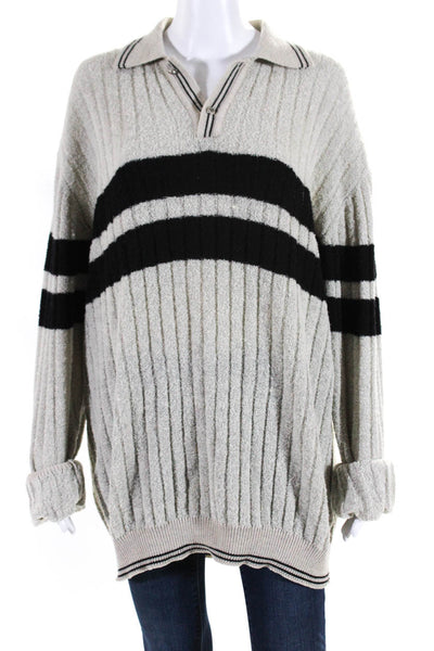 Versace Classic V2 Womens Wool Striped Print Collared Sweater Top Gray Size XL