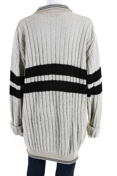 Versace Classic V2 Womens Wool Striped Print Collared Sweater Top Gray Size XL