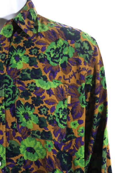Supreme Mens Cotton Corduroy Floral Print Button Down Shirt Multicolor Size M