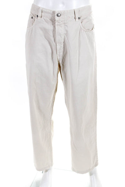 Ermenegildo Zegna Mens Cotton Mid-Rise Straight Leg Chino Trousers Tan Size 38