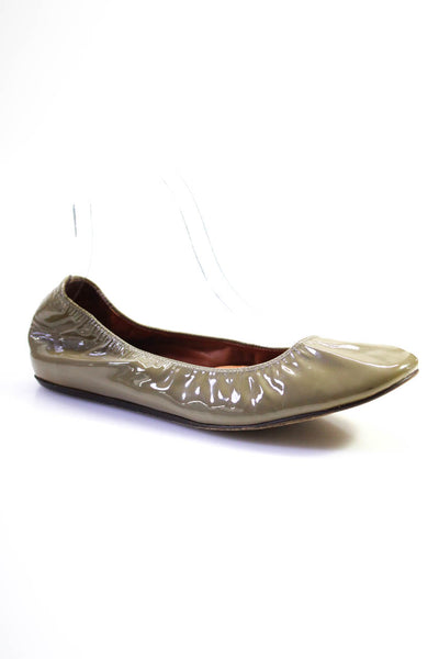 Lanvin Womens Patent Leather Round Toe Scrunched Ballet Flats Brown Size 8US