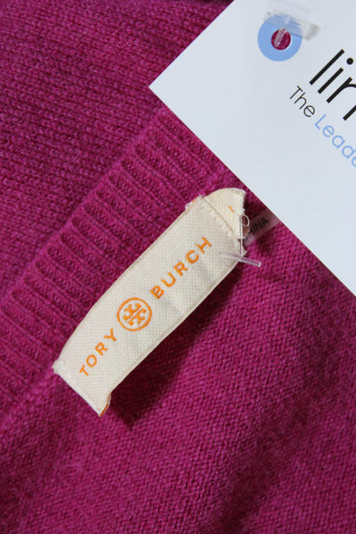 Tory Burch Women's Cashmere Long Sleeve Pullover Knit Blouse Purple Size L