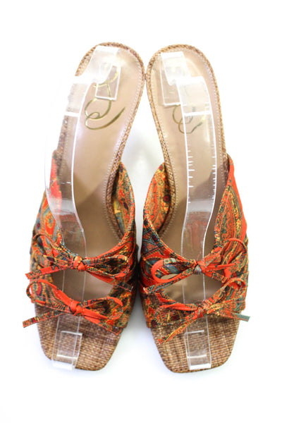 Sam Edelman Women's Abstract Print Peep Toe Bow Mules Red/Brown Size 9