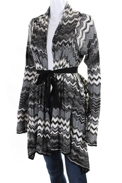 BCBGMAXAZRIA Women's Long Sleeves Chevron Cardigan Sweater Black Size L