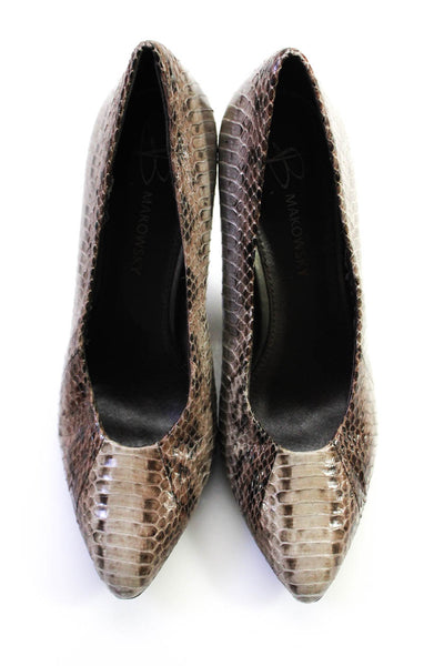 B Makowsky Women's Leather Snakeskin Print Pointed Pumps Brown Size 6.5