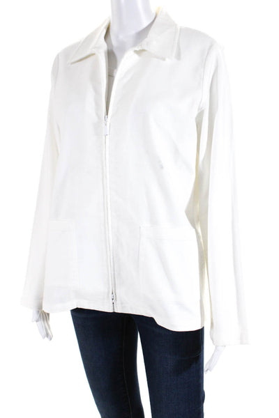 Eileen Fisher Women's Cotton Double Zip Collared Jacket White Size S